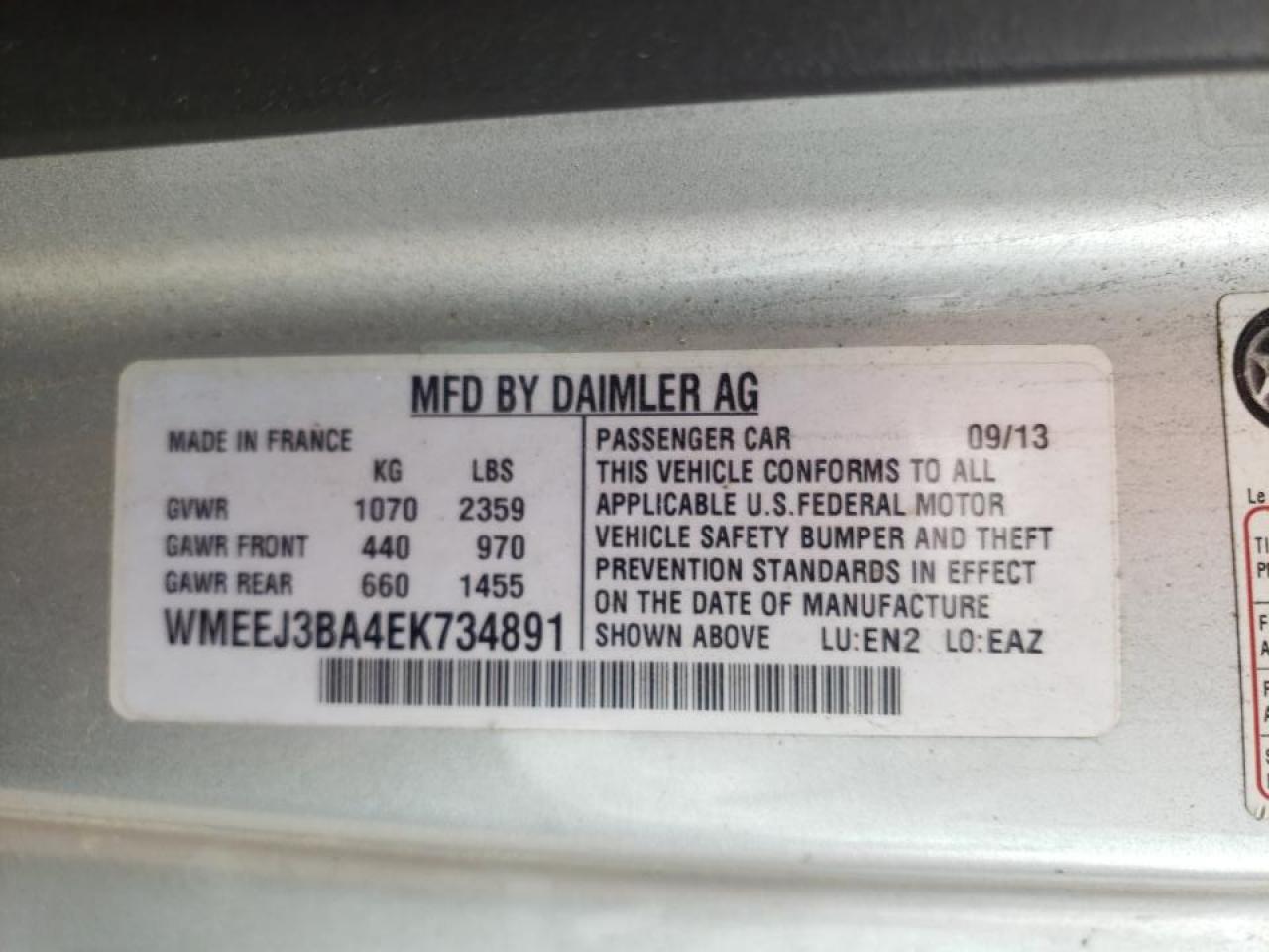 Photo 10 from auction – 2014 SMART FORTWO PUR with VIN WMEEJ3BA4EK734891