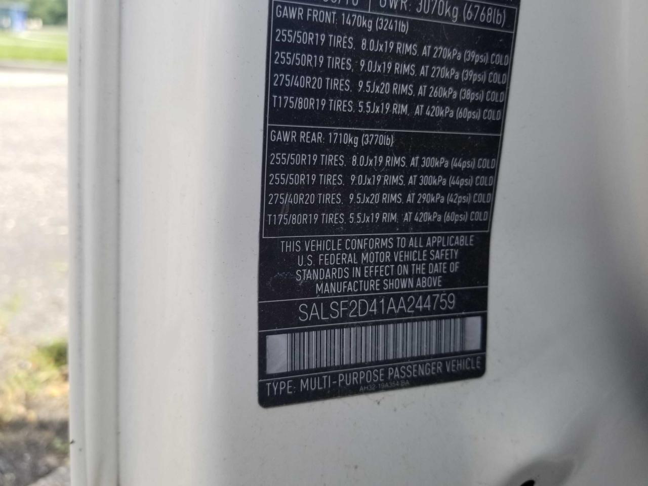 Photo 10 from auction – 2010 LAND ROVER RANGE ROVE with VIN SALSF2D41AA244759