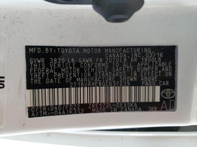 Photo 10 from auction – 2016 TOYOTA COROLLA L with VIN 2T1BURHE8GC637039