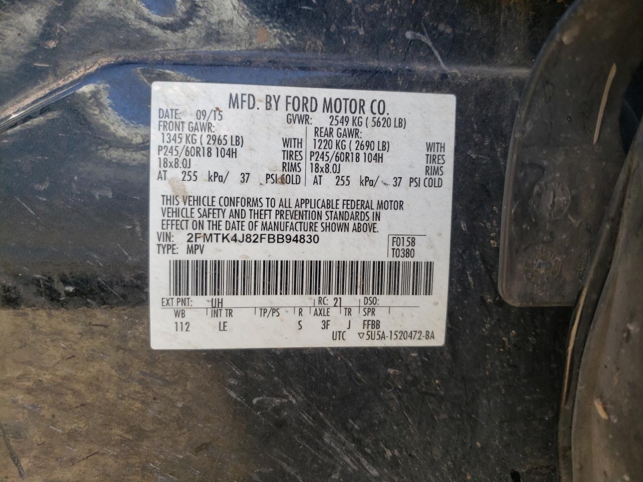 Photo 10 from auction – 2015 FORD EDGE SEL with VIN 2FMTK4J82FBB94830