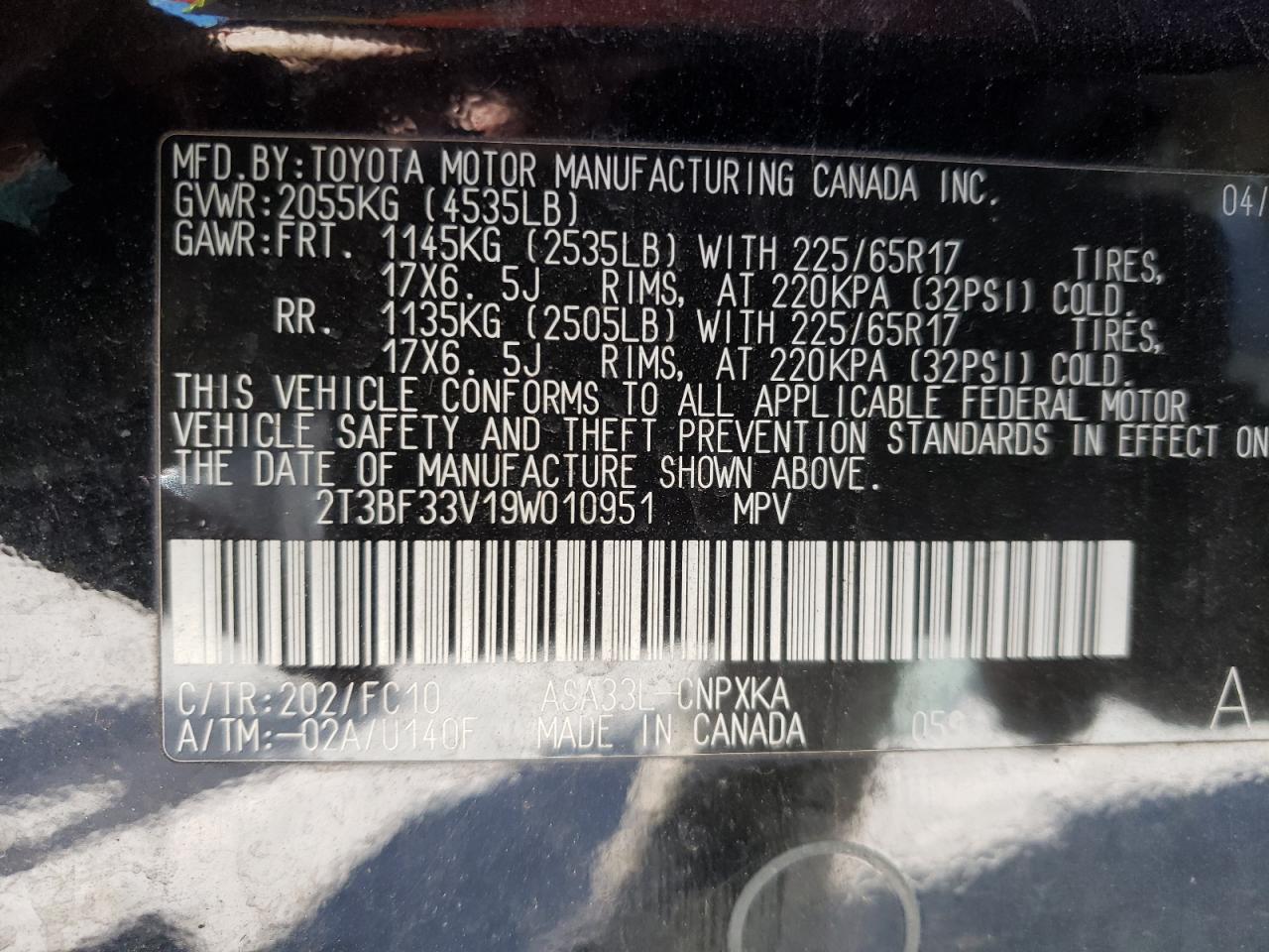 Zdjęcie 10 z aukcji – 2009 TOYOTA RAV4 z VIN 2T3BF33V19W010951