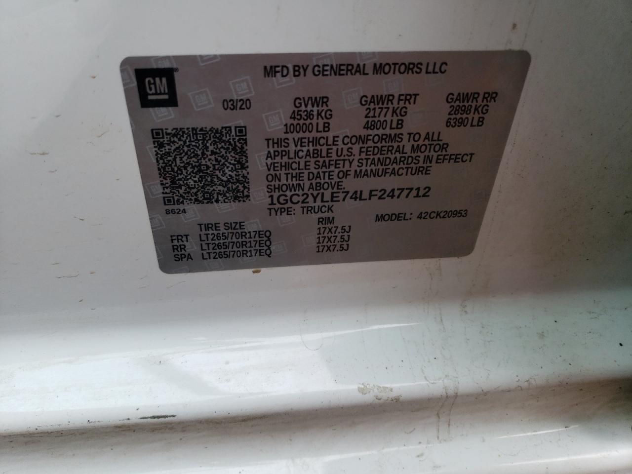 Photo 10 from auction – 2020 CHEVROLET SILVERADO with VIN 1GC2YLE74LF247712