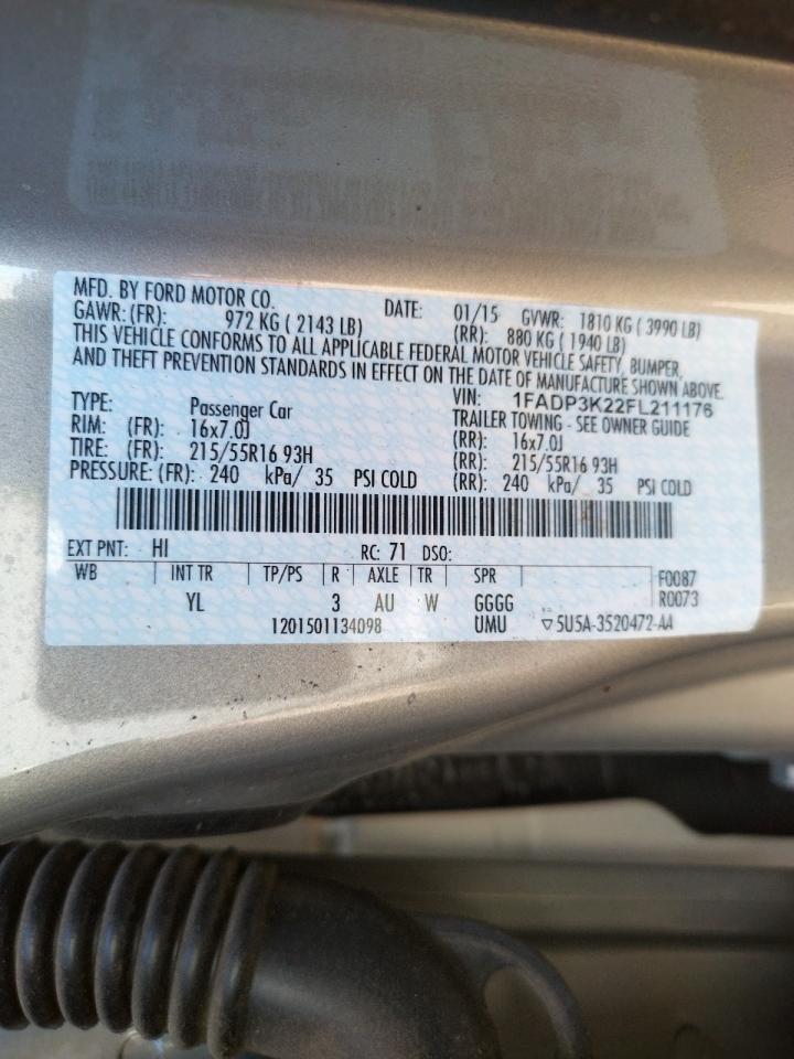 Photo 10 from auction – 2015 FORD FOCUS SE with VIN 1FADP3K22FL211176