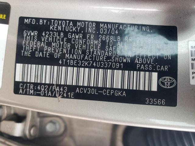 Photo 10 from auction – 2004 TOYOTA CAMRY LE with VIN 4T1BE32K74U337091