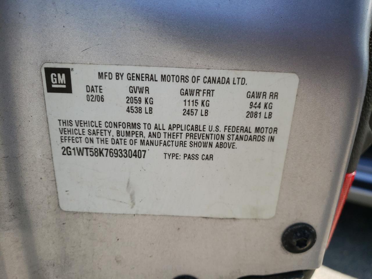 Photo 10 from auction – 2006 CHEVROLET IMPALA LT with VIN 2G1WT58K769330407