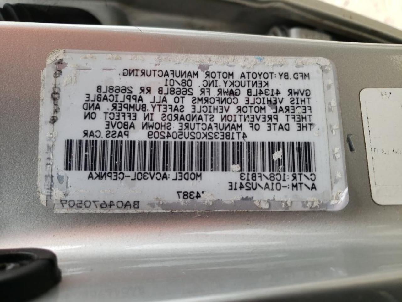 Photo 10 from auction – 2002 TOYOTA CAMRY LE with VIN 4T1BE32K02U504209