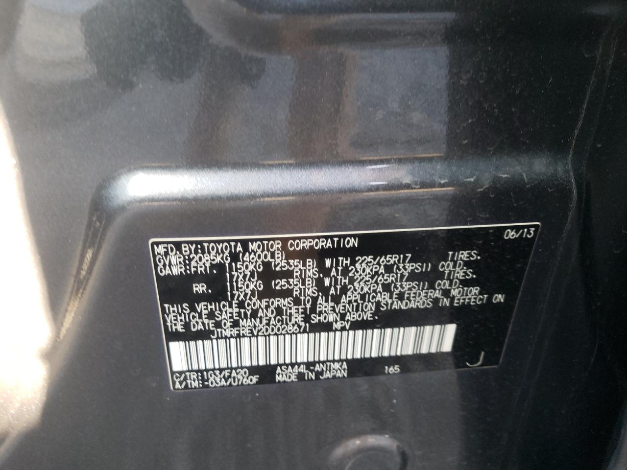 Photo 10 from auction – 2013 TOYOTA RAV4 XLE with VIN JTMRFREV2DD028671