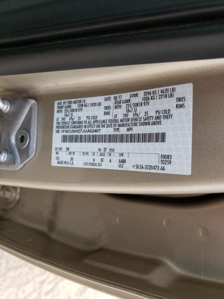 Photo 10 from auction – 2018 FORD ESCAPE SEL with VIN 1FMCU0HD7JUA02407