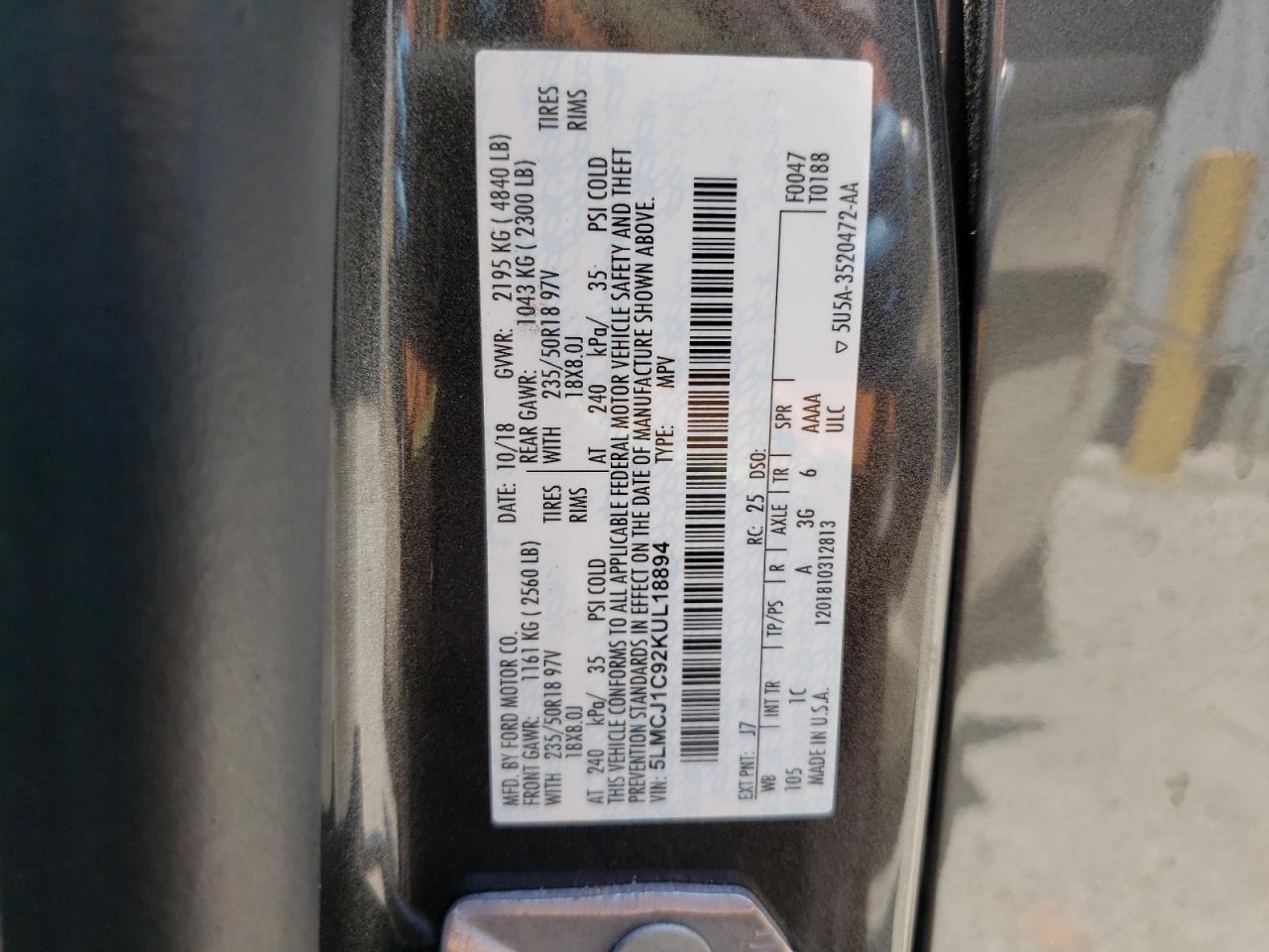 Photo 10 from auction – 2019 LINCOLN MKC with VIN 5LMCJ1C92KUL18894