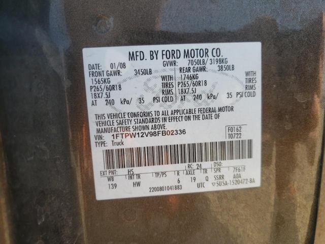 Photo 10 from auction – 2008 FORD F150 SUPER with VIN 1FTPW12V98FB02336