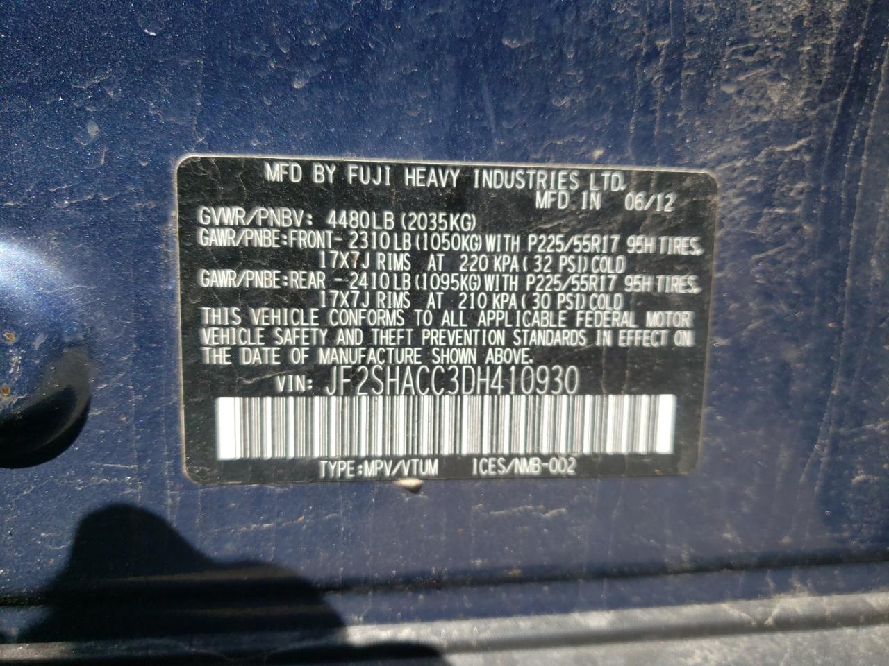Photo 10 from auction – 2013 SUBARU FORESTER 2 with VIN JF2SHACC3DH410930
