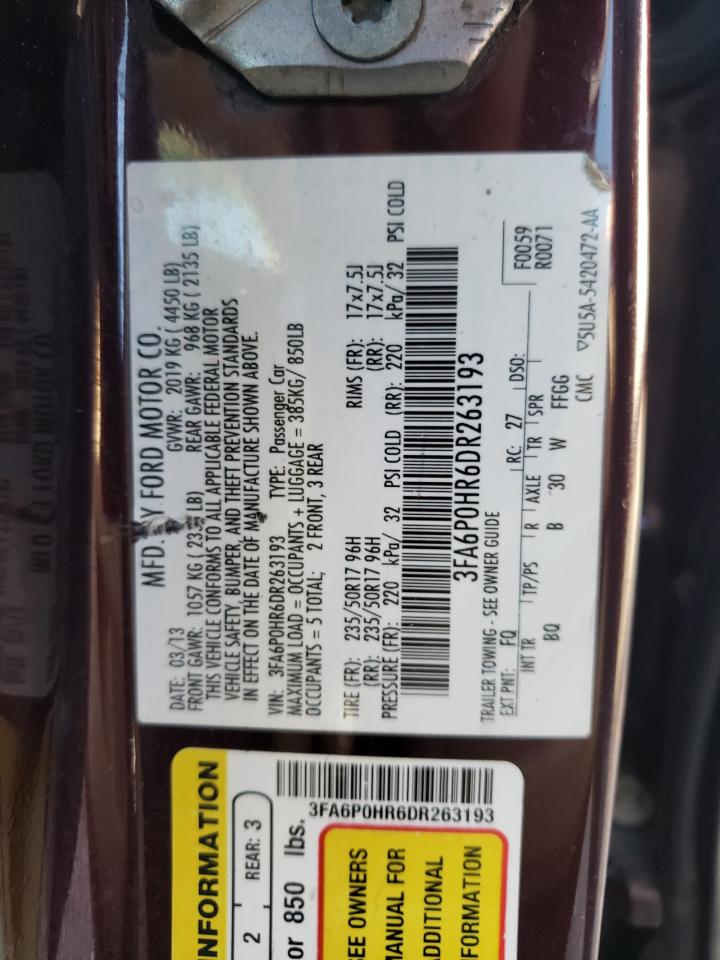 Photo 10 from auction – 2013 FORD FUSION SE with VIN 3FA6P0HR6DR263193