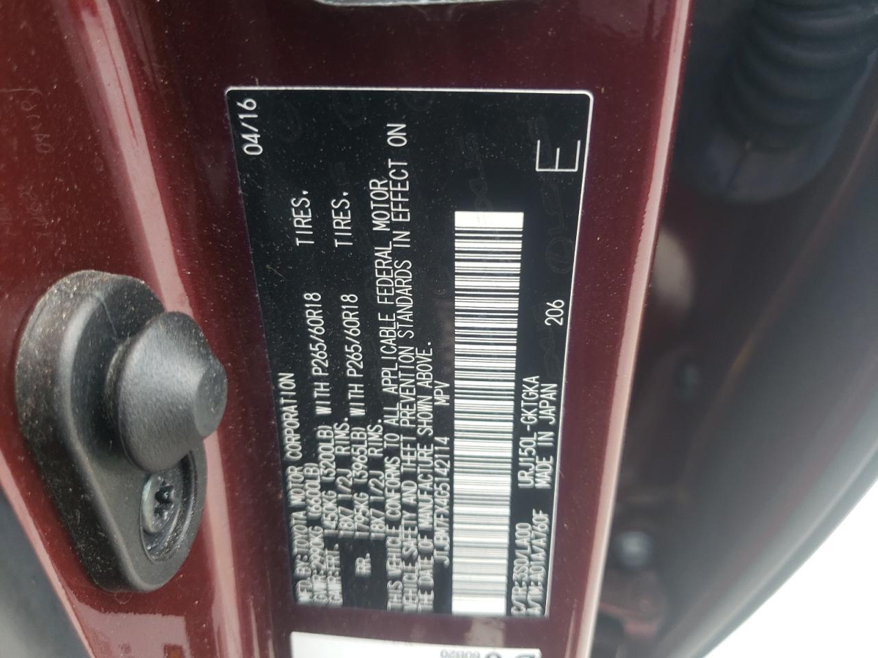 Photo 10 from auction – 2016 LEXUS GX 460 with VIN JTJBM7FX4G5142114