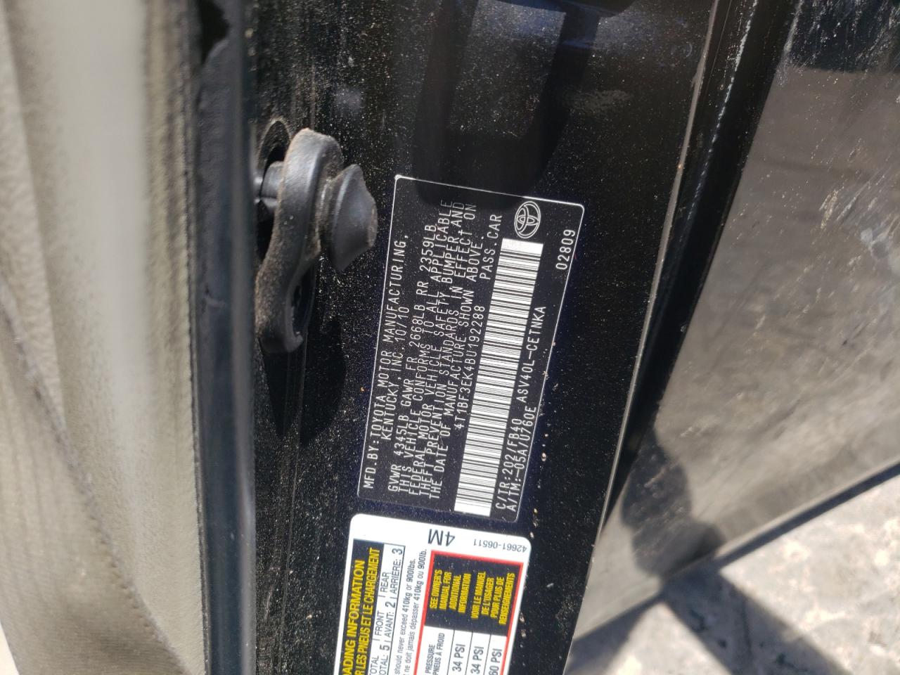 Photo 10 from auction – 2011 TOYOTA CAMRY BASE with VIN 4T1BF3EK4BU192288