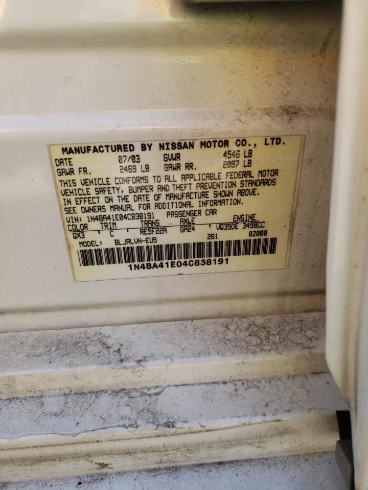 Photo 10 from auction – 2004 NISSAN MAXIMA SE with VIN 1N4BA41E04C838191