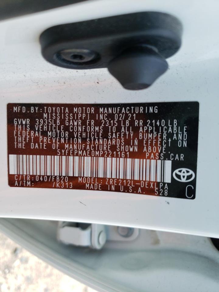 Photo 10 from auction – 2021 TOYOTA COROLLA LE with VIN 5YFEPMAE0MP221161