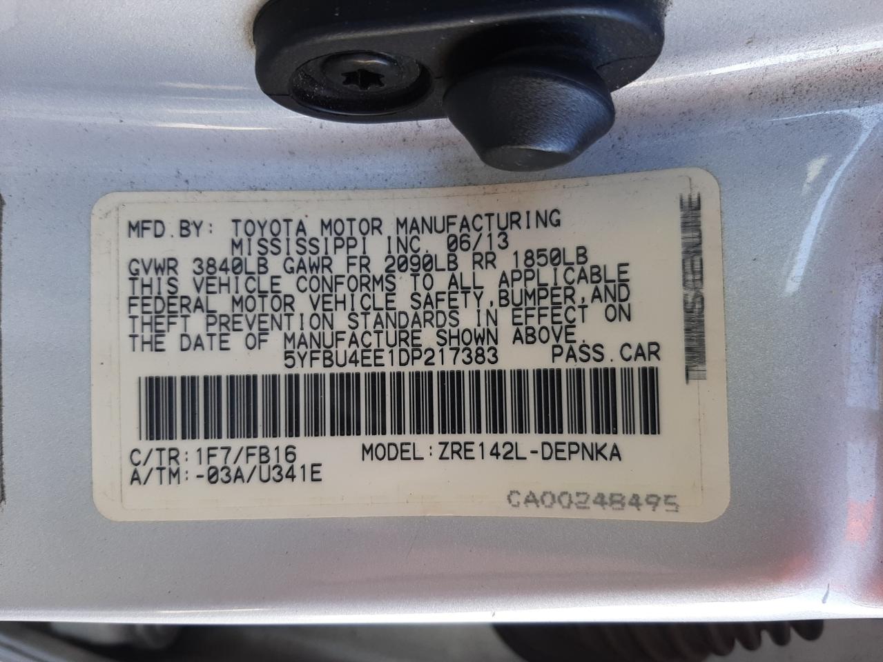 Photo 10 from auction – 2013 TOYOTA CORROLA with VIN 5YFBU4EE1DP217383