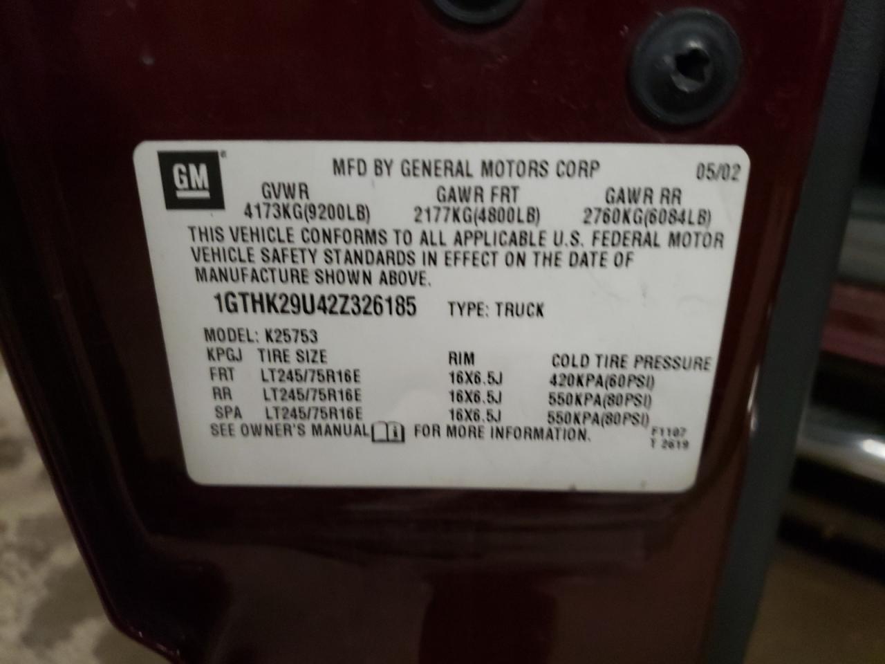 Photo 10 from auction – 2002 GMC SIERRA K25 with VIN 1GTHK29U42Z326185