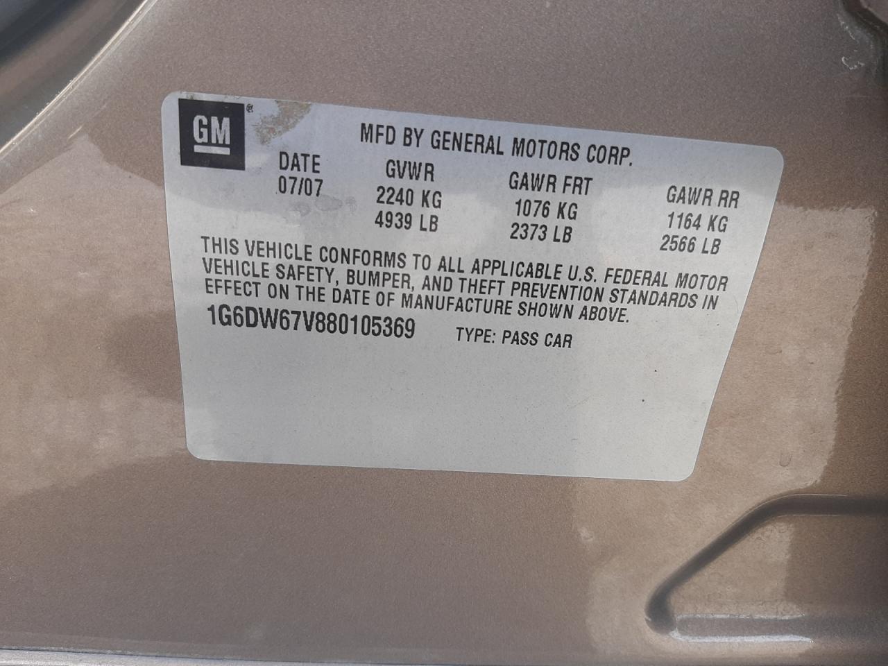 Photo 10 from auction – 2008 CADILLAC STS with VIN 1G6DW67V880105369