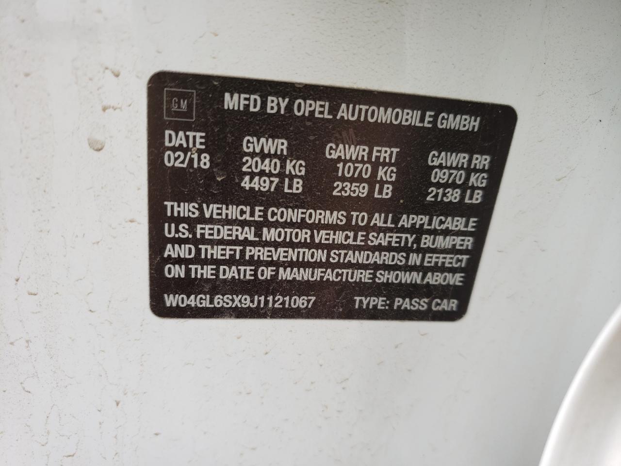 Photo 10 from auction – 2018 BUICK REGAL PREF with VIN W04GL6SX9J1121067