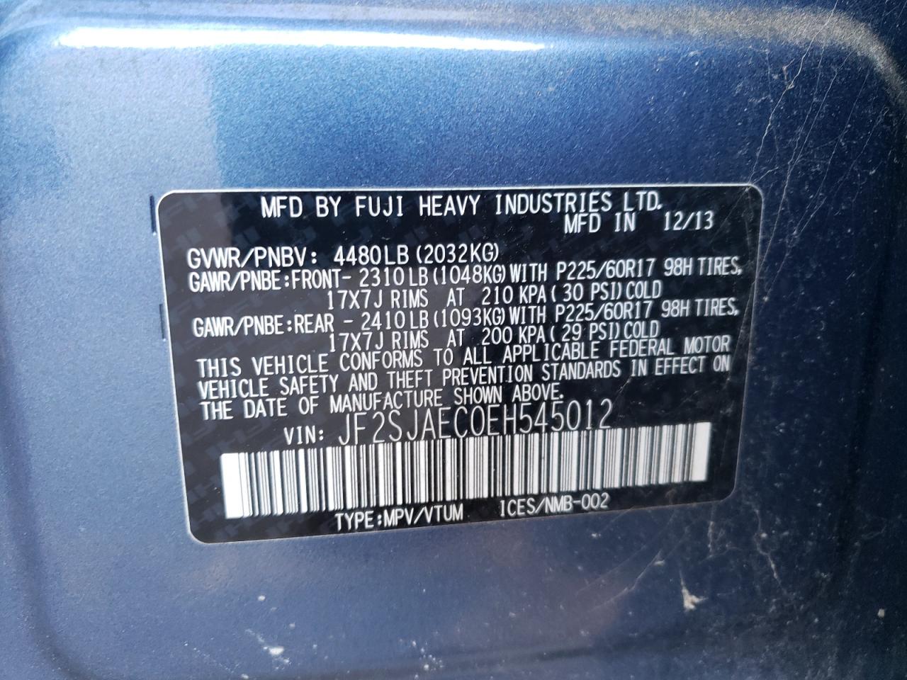 Photo 10 from auction – 2014 SUBARU FORESTER 2 with VIN JF2SJAEC0EH545012