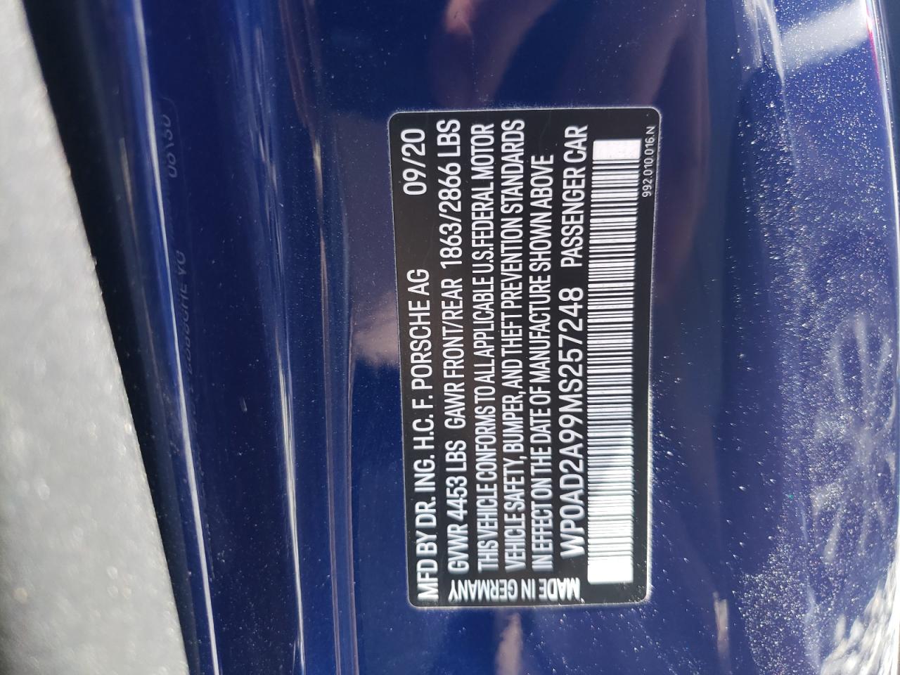 Photo 10 from auction – 2021 PORSCHE 911 TURBO with VIN WP0AD2A99MS257248