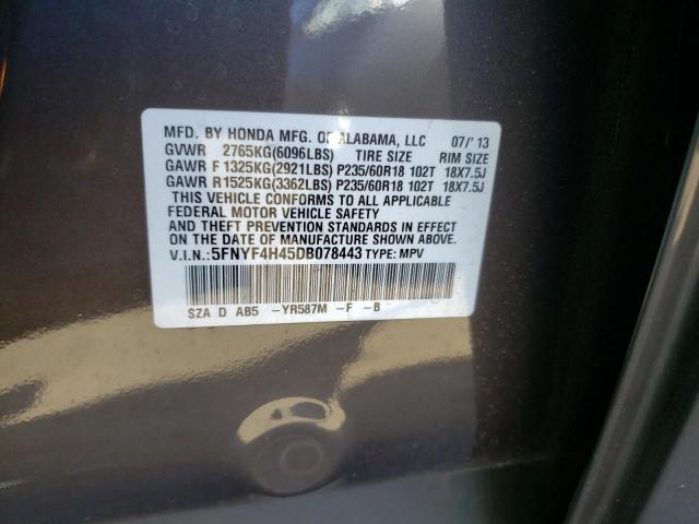 Photo 10 from auction – 2013 HONDA PILOT EX with VIN 5FNYF4H45DB078443