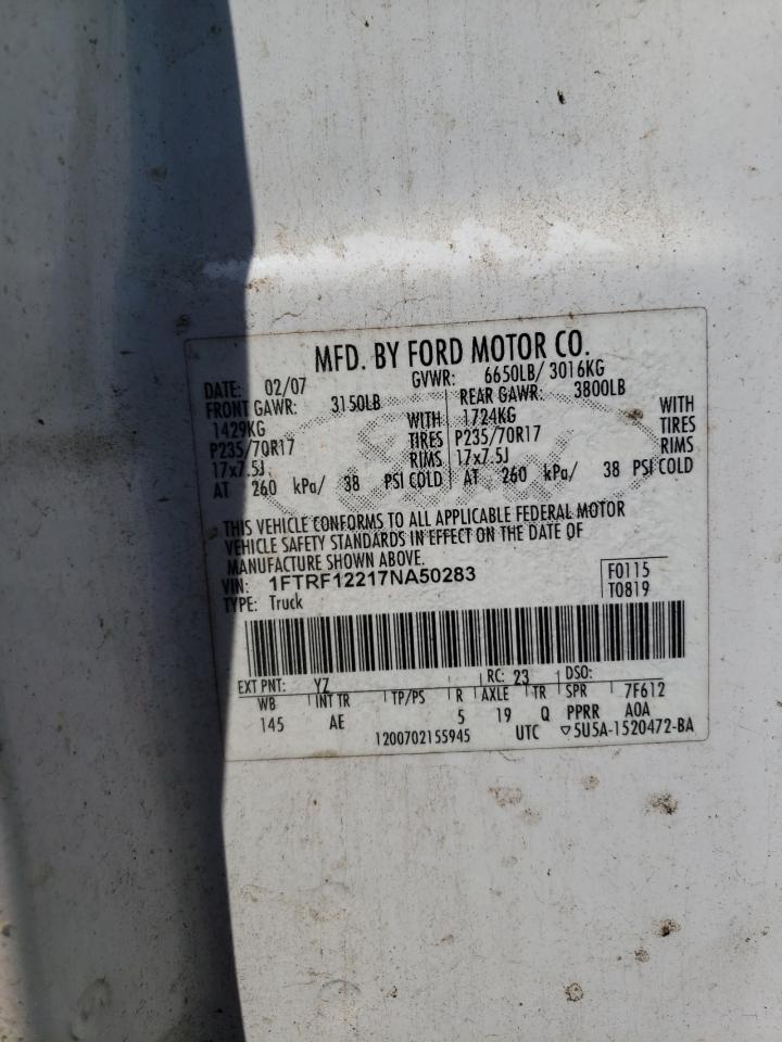 Photo 10 from auction – 2007 FORD F150 with VIN 1FTRF12217NA50283