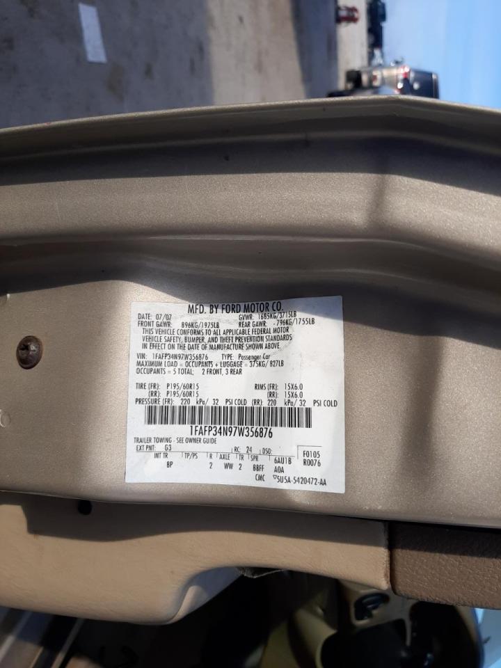 Photo 10 from auction – 2007 FORD FOCUS ZX4 with VIN 1FAFP34N97W356876