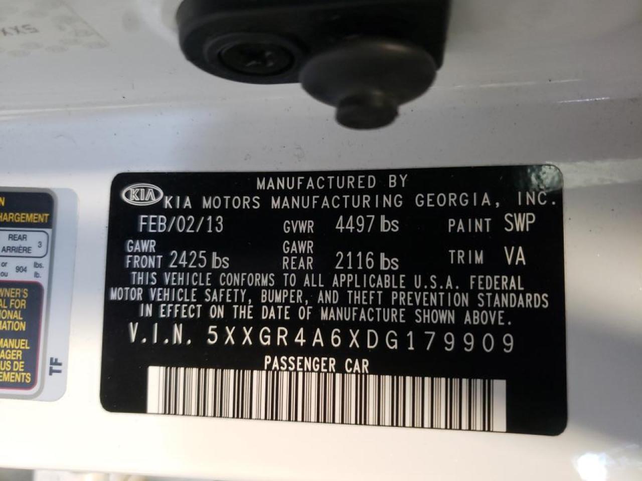 Photo 10 from auction – 2013 KIA OPTIMA SX with VIN 5XXGR4A6XDG179909