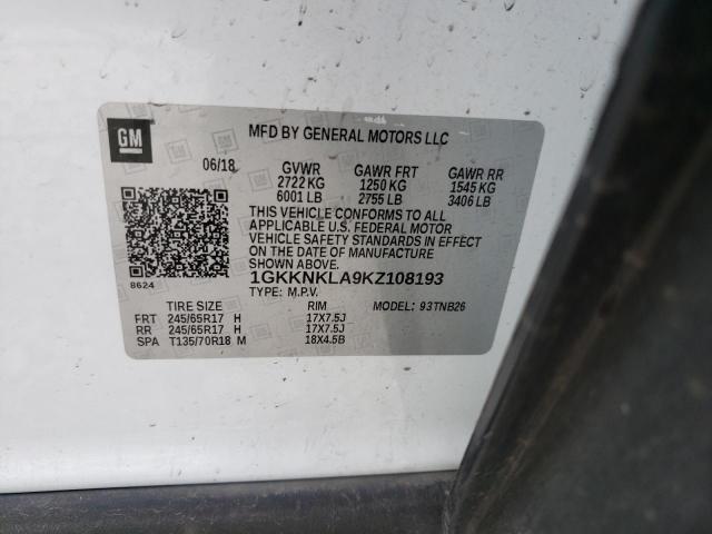 GMC ACADIA SLE 2019 with VIN 1GKKNKLA9KZ108193 - Photo from auction