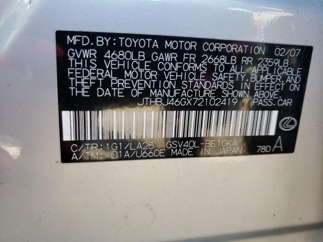 Foto 10 de la subasta – 2007 LEXUS ES 350 con VIN JTHBJ46GX72102419