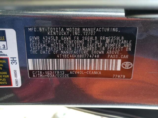 Photo 10 from auction – 2008 TOYOTA CAMRY CE with VIN 4T1BE46K88U774748