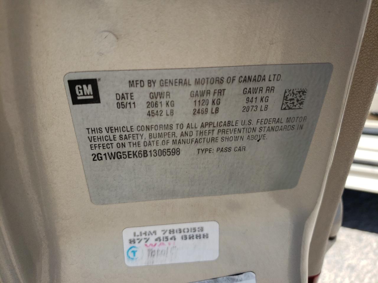 Photo 10 from auction – 2011 CHEVROLET IMPALA LT with VIN 2G1WG5EK6B1306598