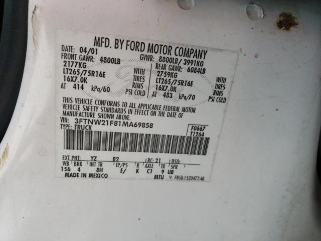 Photo 10 from auction – 2001 FORD F250 SUPER with VIN 3FTNW21F81MA69858