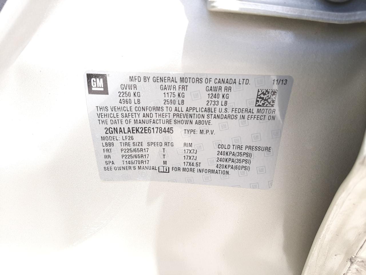 Photo 10 from auction – 2014 CHEVROLET EQUINOX LS with VIN 2GNALAEK2E6178445