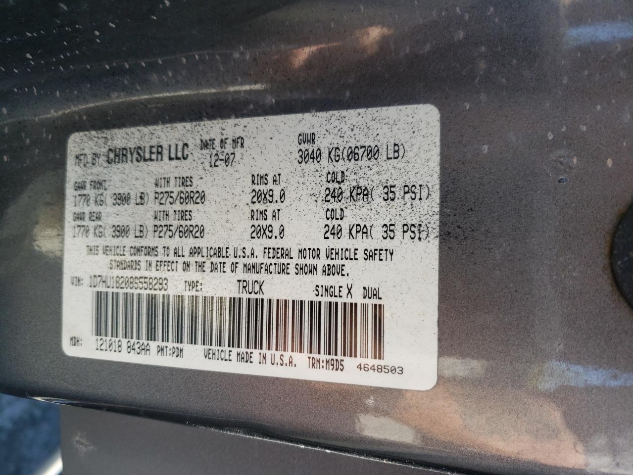 Photo 10 from auction – 2008 DODGE RAM 1500 S with VIN 1D7HU18208S558293