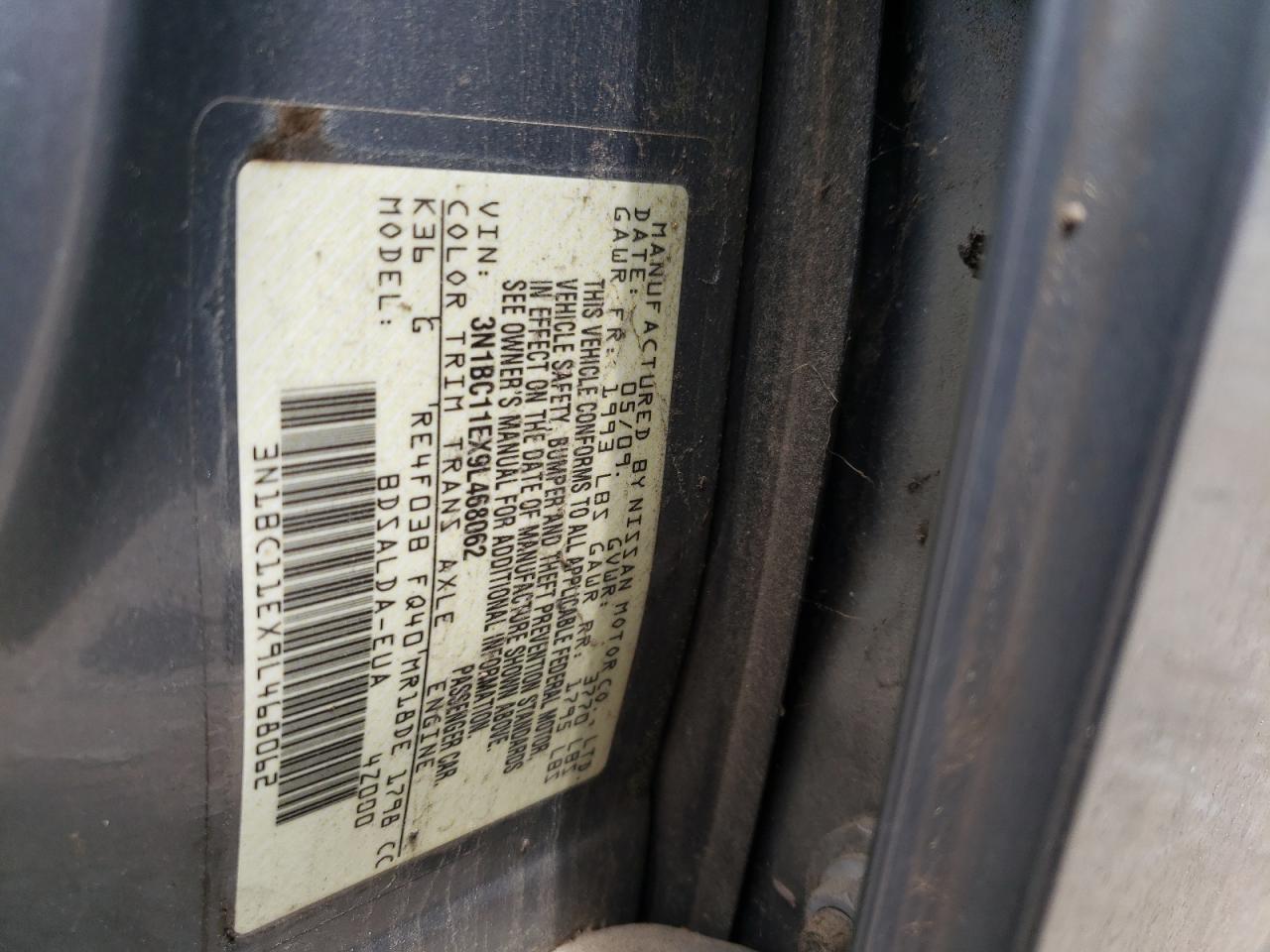 Photo 10 from auction – 2009 NISSAN VERSA S with VIN 3N1BC11EX9L468062