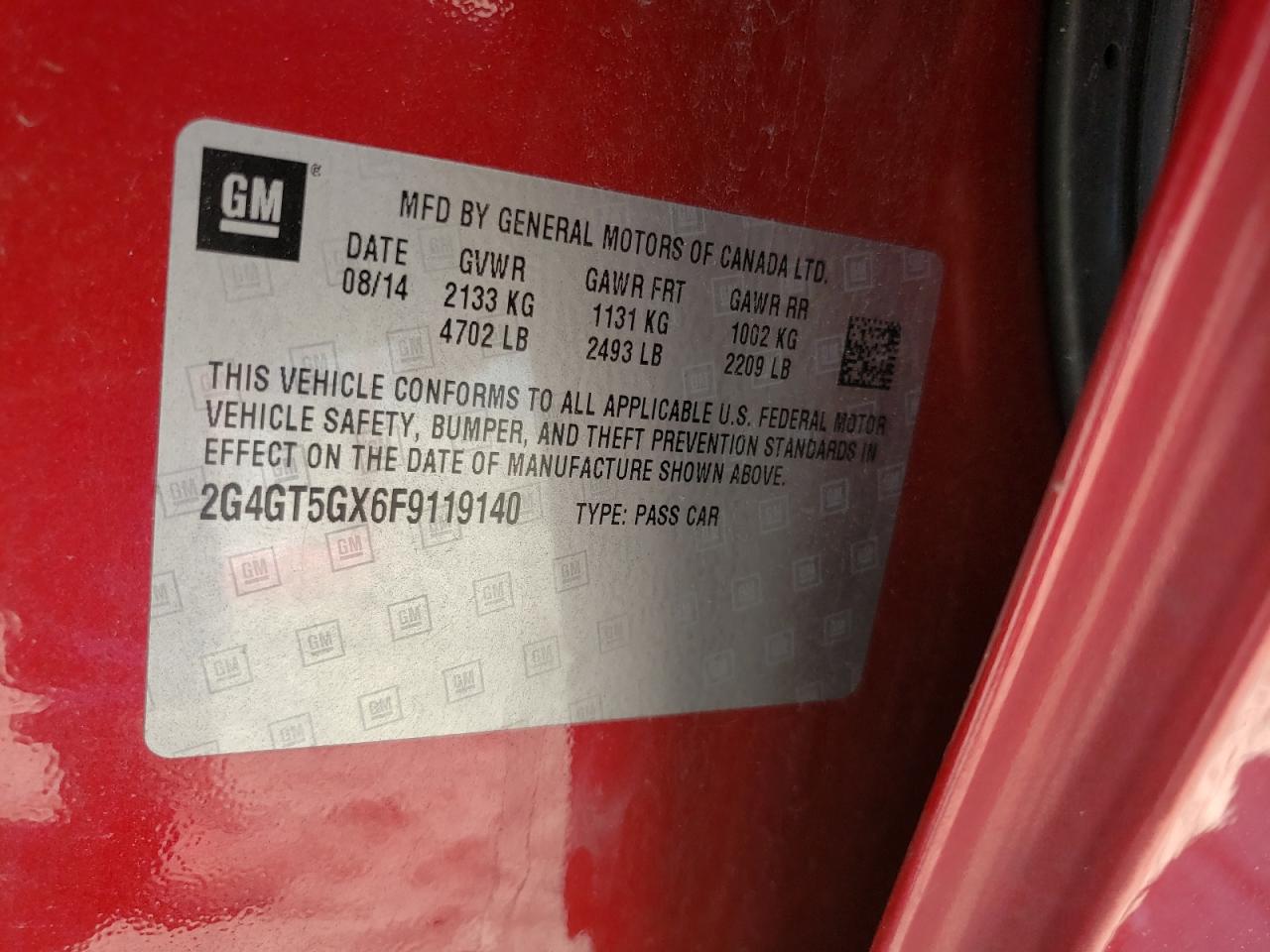 Photo 10 from auction – 2015 BUICK REGAL GS with VIN 2G4GT5GX6F9119140