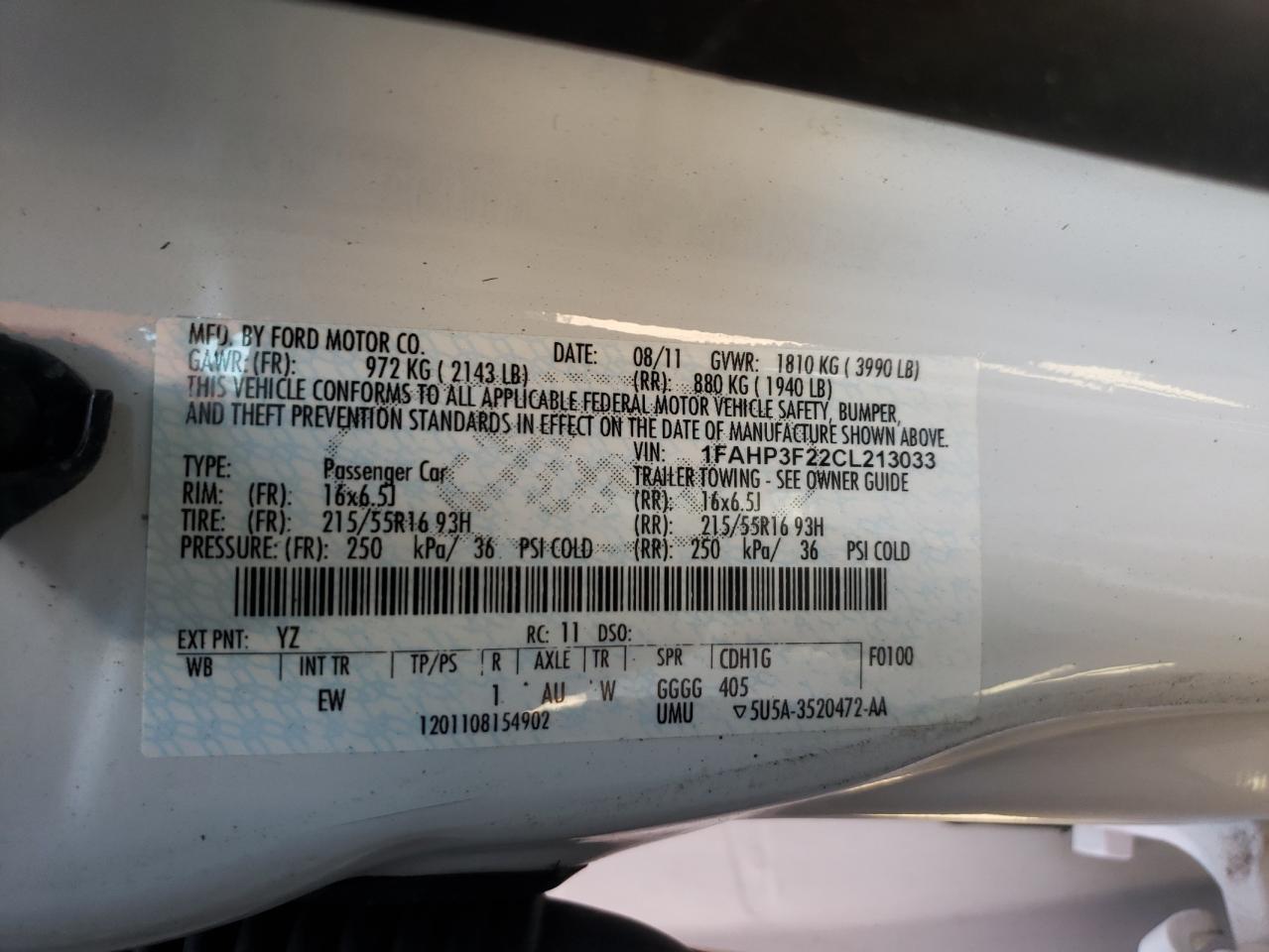 Photo 10 from auction – 2012 FORD FOCUS SE with VIN 1FAHP3F22CL213033