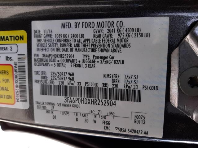Photo 10 from auction – 2017 FORD FUSION SE with VIN 3FA6P0HDXHR252904