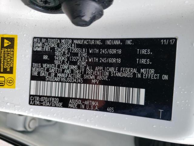Photo 10 from auction – 2018 TOYOTA HIGHLANDER with VIN 5TDZARFH9JS034345