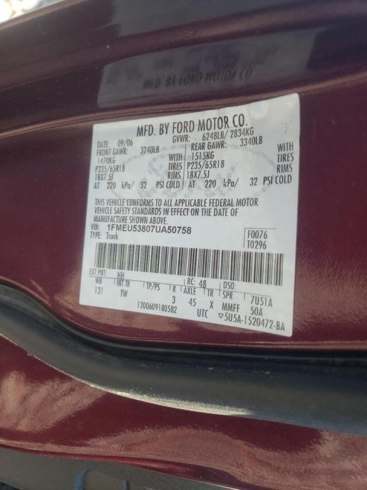 Photo 10 from auction – 2007 FORD EXPLORER S with VIN 1FMEU53807UA50758