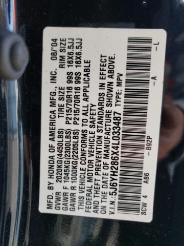 Photo 10 from auction – 2004 HONDA ELEMENT EX with VIN 5J6YH286X4L033487