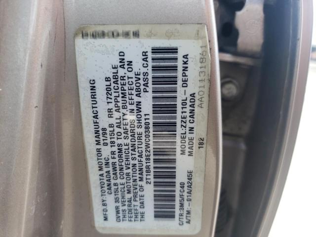 Photo 10 from auction – 1998 TOYOTA COROLLA VE with VIN 2T1BR18E2WC038011
