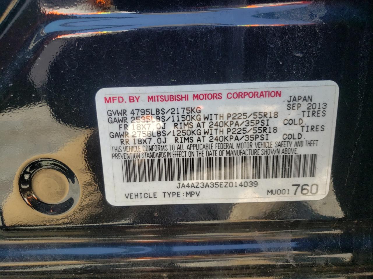 Zdjęcie 10 z aukcji – 2014 MITSUBISHI OUTLANDER z VIN JA4AZ3A35EZ014039