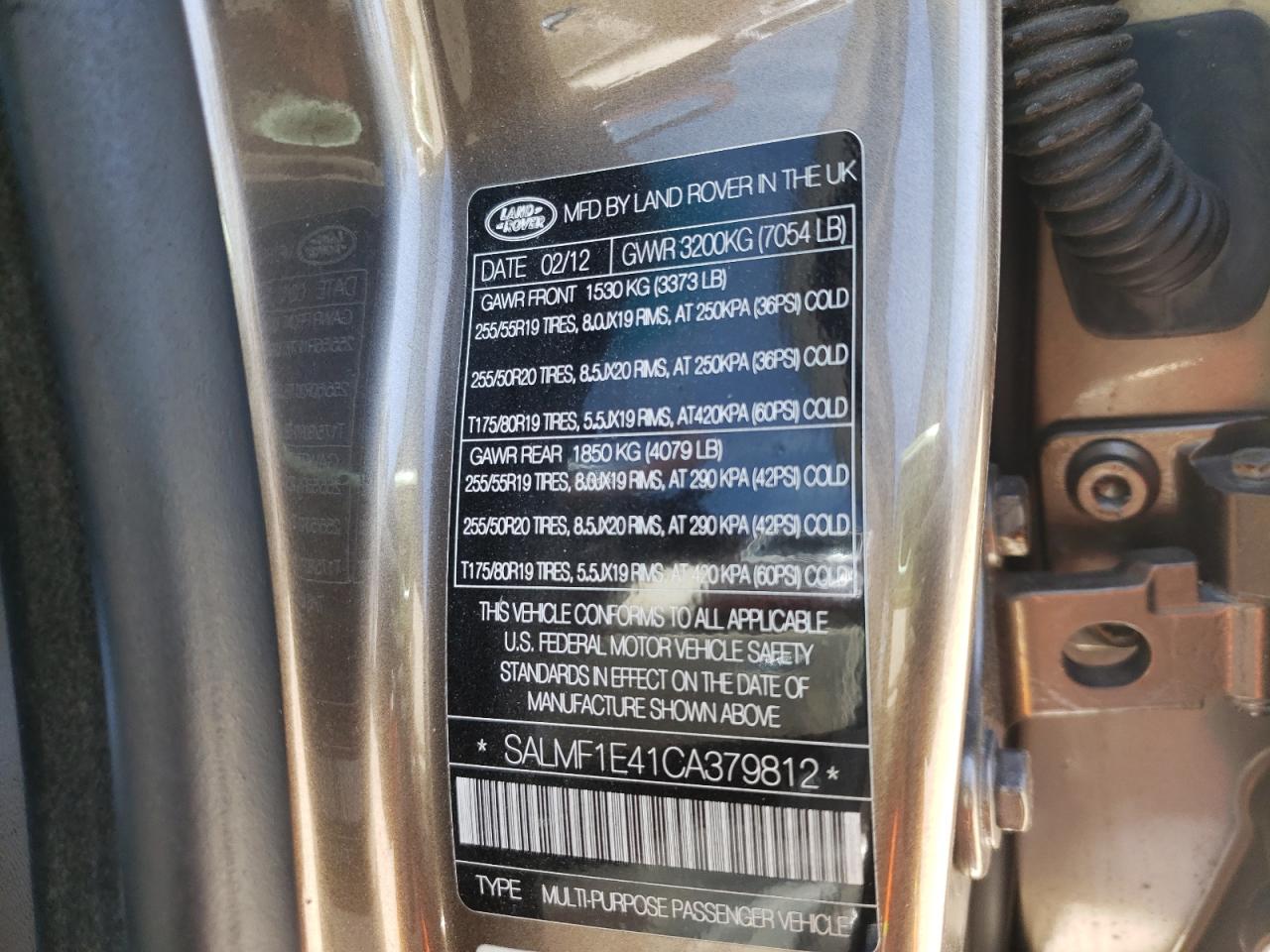 Photo 10 from auction – 2012 LAND ROVER RANGE ROVE with VIN SALMF1E41CA379812