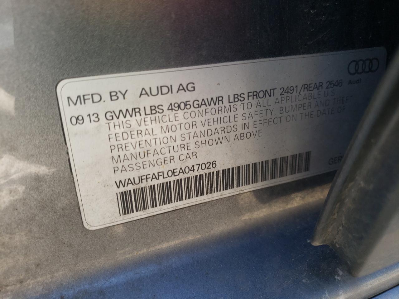 Photo 10 from auction – 2014 AUDI A4 PREMIUM with VIN WAUFFAFL0EA047026