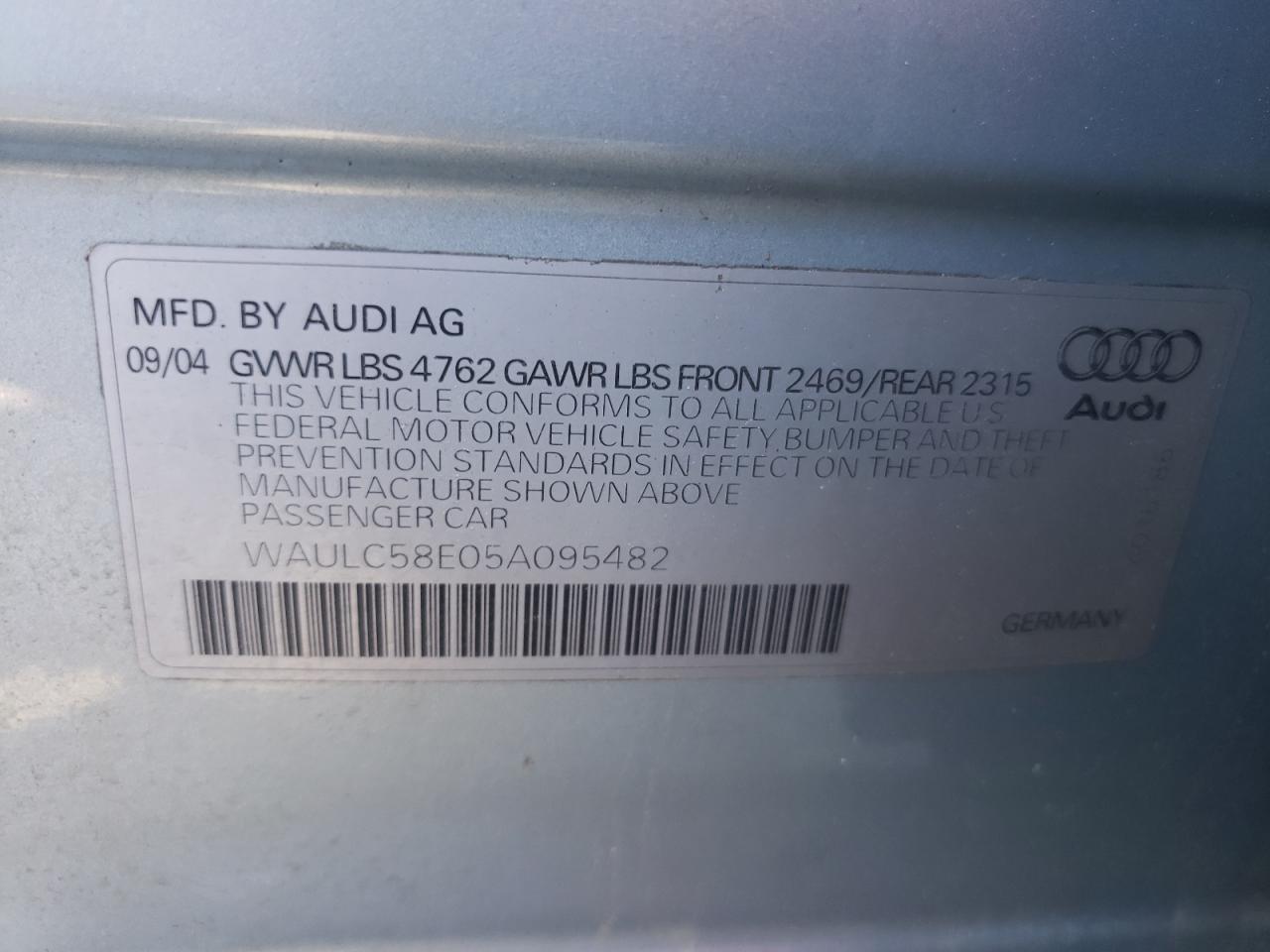 Photo 10 from auction – 2005 AUDI A4 1.8T QU with VIN WAULC58E05A095482