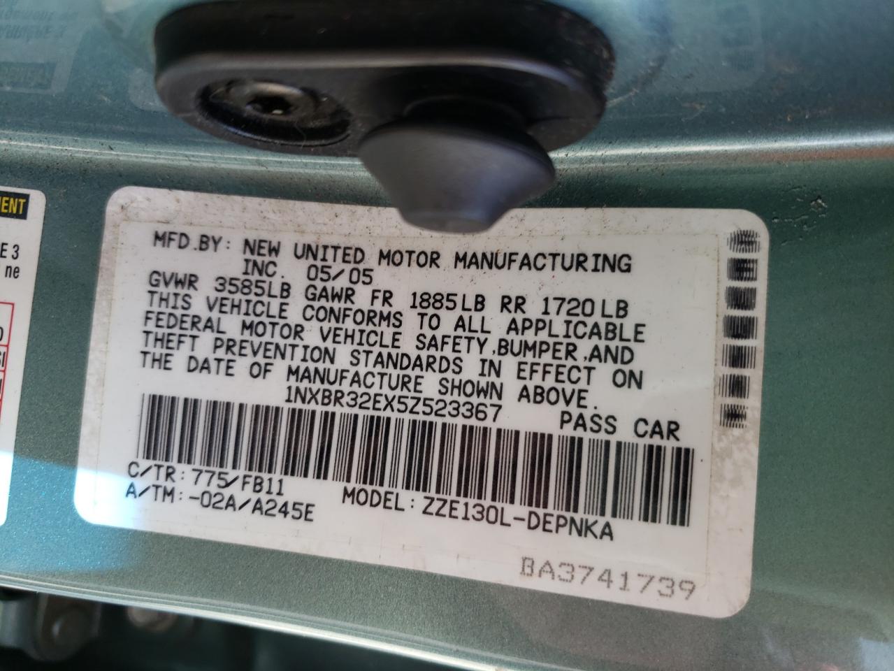 Photo 10 from auction – 2005 TOYOTA COROLLA CE with VIN 1NXBR32EX5Z523367